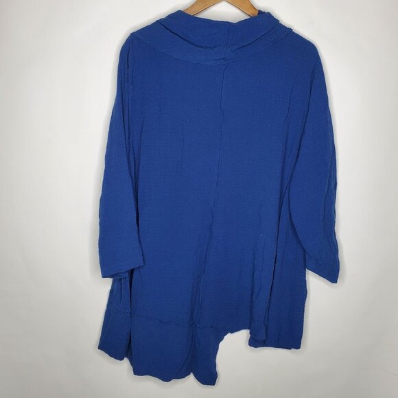 Ali Miles Womens Blue Crinkle Tunic Top Size 2X Cowl Neck Pockets Lagenlook - Picture 6 of 13